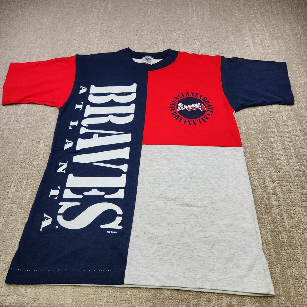 Vintage Atlanta Braves Shirt Men Medium USA Made MLB Baseball Colorblock 90s NEW